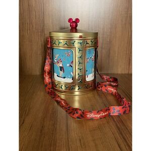 NEW 2023 Disney Parks Holidays Mickey Gold Musical Rotating Tin Popcorn Bucket
